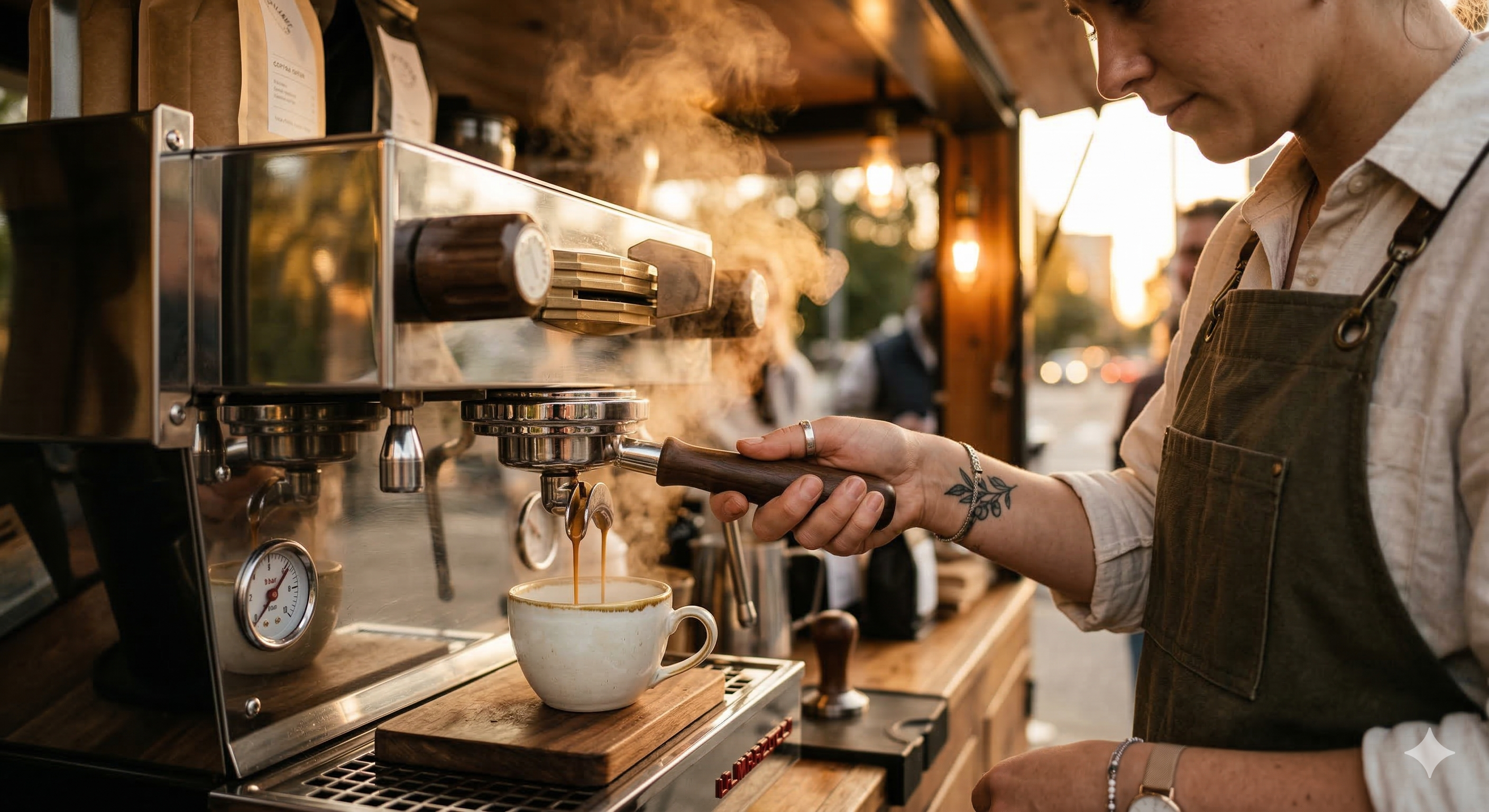 Barista pulling an espresso shot